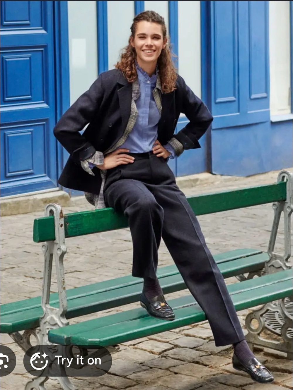 Ines De La Fressange x Uniqlo Navy Linen Suit Jacket and Pants Medium